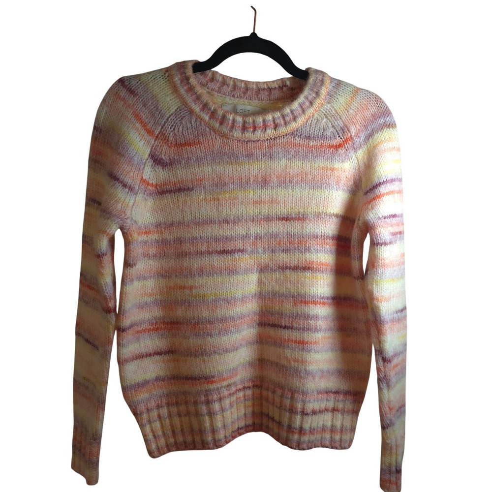 LOFT Pastel Striped Wool Blend Knit Sweater XS Crewneck Soft Cozy Layering